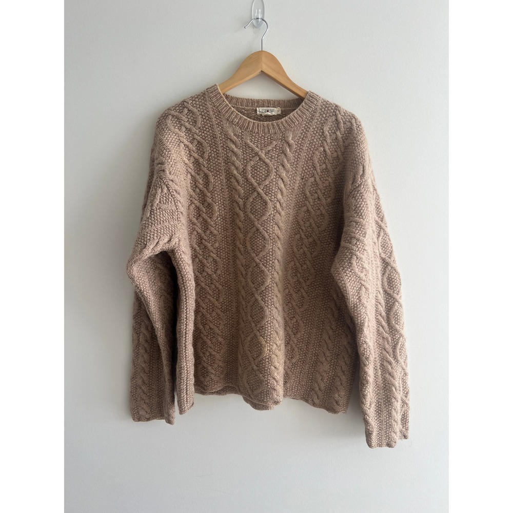 Vintage 90s J.Crew 100% Wool Chunky Cable Knit Fisherman Crewneck Sweater L FLAW